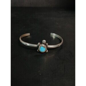 Native American Sterling Silver Turquoise Turtle Cuff Bracelet Possibly Hopi Siz